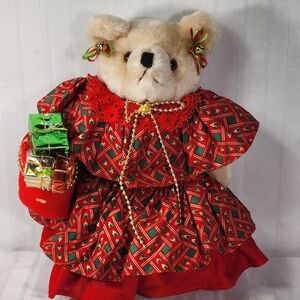 Holiday Teddy Bear in Red Festive Dress